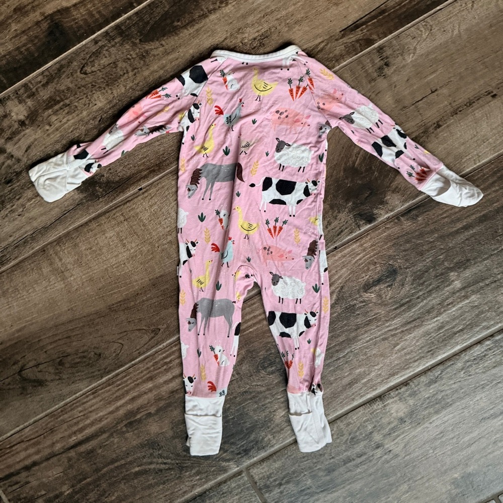 Little Sleepies Pink Farm Animals Bamboo Viscose Zippy,0-3 mo - Picture 4 of 6